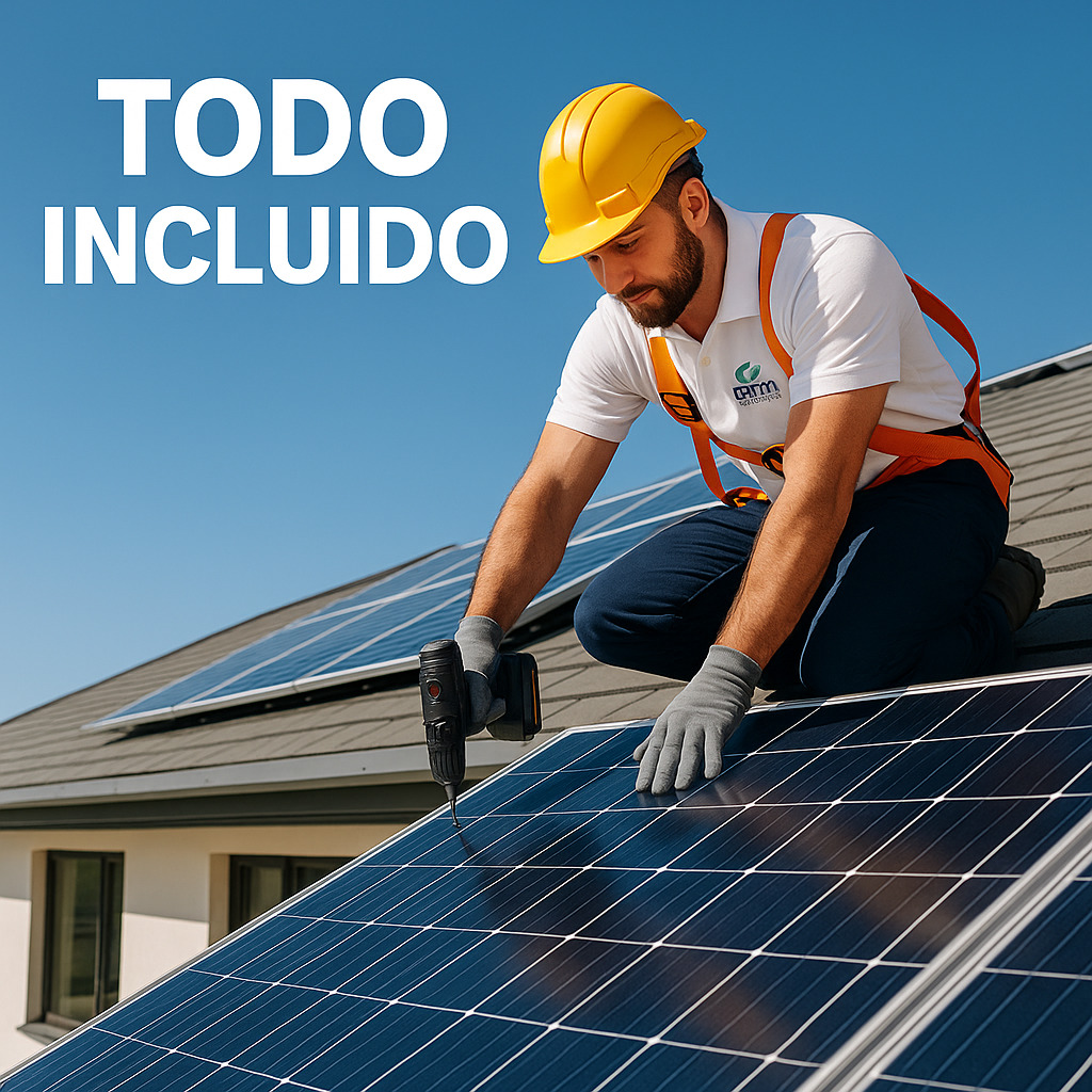 Personal de Terra Energy instalando paneles solares con todo incluido